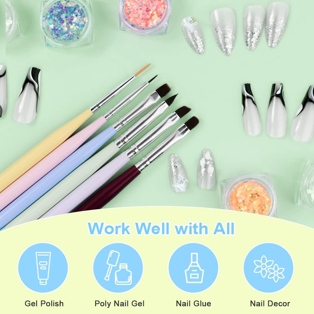 URAQT Nail Art Brushes Set, 6PCS Acrylic Nail Brush, Nail Art Pens Double Ended Nail Dotting Tools, Professional Manicure Drill Drawing Brush Nail Art Tools for DIY Nail Art Designs