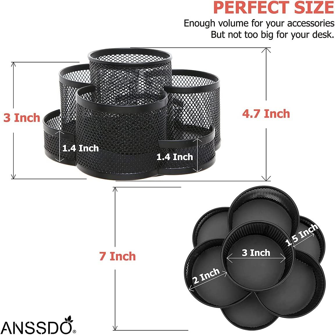 Pen Holder for Desk, 360-Degree Rotating Desk Organizers with 7 Compartments &ndash;Storage 400+ Pencils, Black Desk Accessories & Workspace Organizer Mesh Desktop Caddy for Office School & Art Supplies image number 6