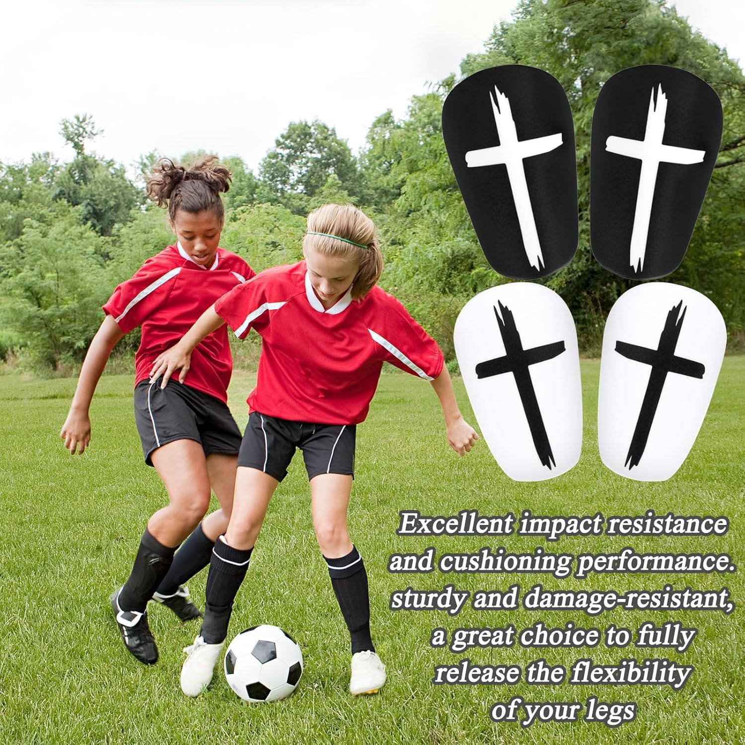 Black and White Cross Protective Soccer Shin Pads Mini Football Shin Pads, 4Pcs Black White Cross Mini Small Shin Guards,Black White Cross Protective Soccer Shin Guards image number 4