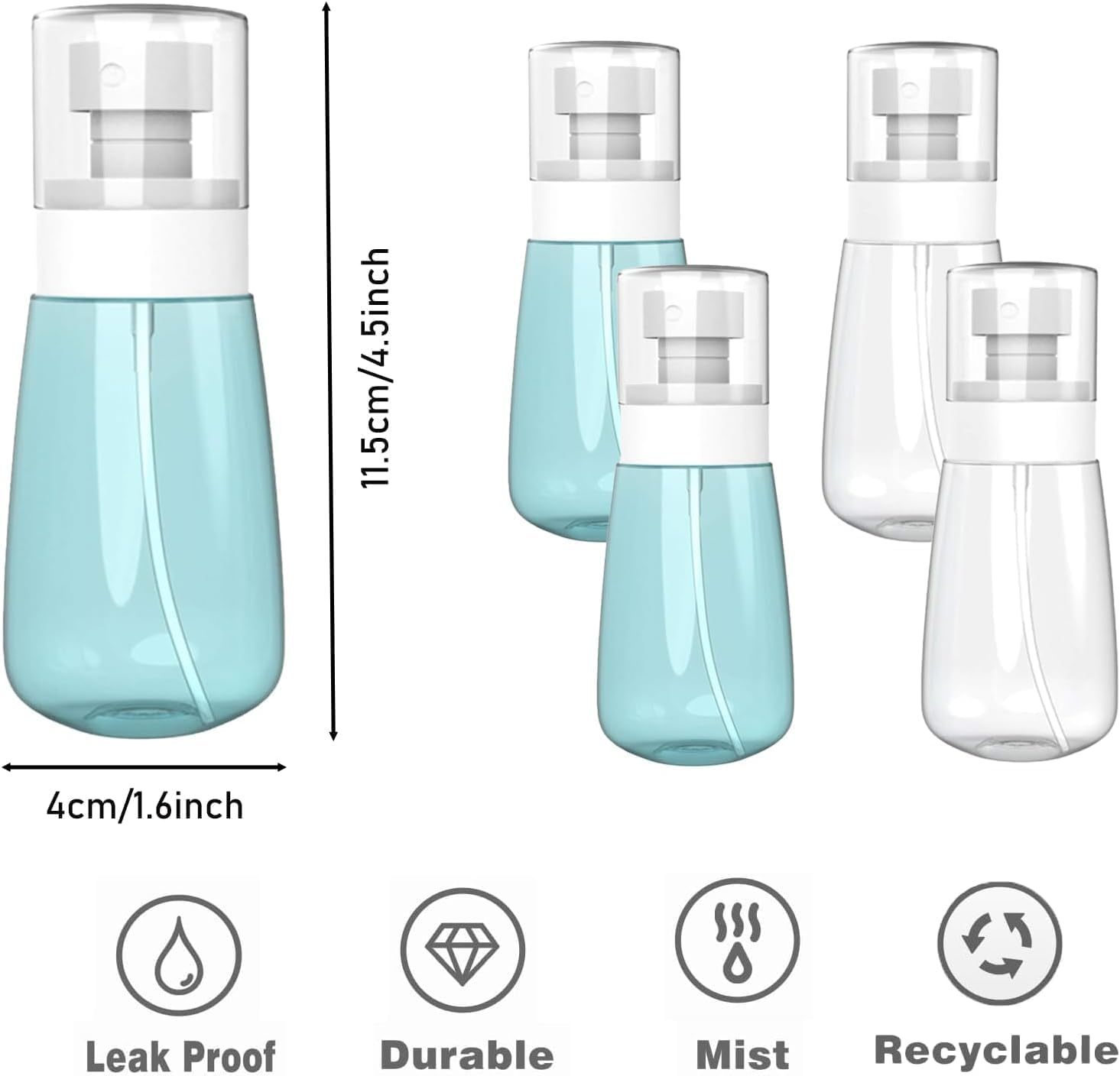 Travel Size Spray Bottles, 60Ml/2Oz, Clear Plastic Fine Mist Sprayer, 4Pcs Fine Mist Mini Empty Clear Containers Water Mist Sprayer, Mini Misting Travel Spray Bottles image number 4