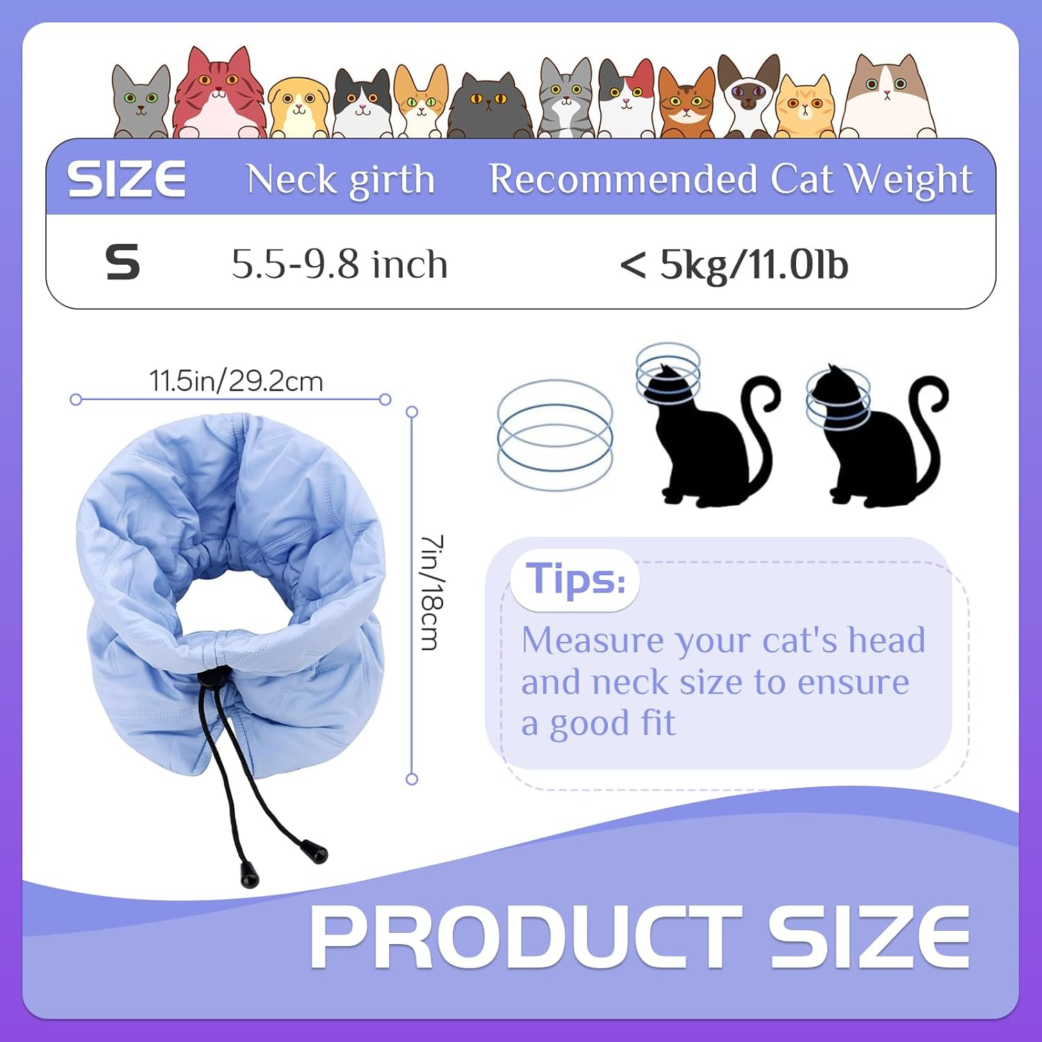 Lelepet Cat Recovery Collar, Soft Cotton Adjustable Cat Cone, Anti-Lick Cat Neck Cone, after Surgery Protective Collar, Lightweight Elizabethan for Cat Kitten Small Dog, S (Neck Girth 5.5"-9.8") image number 4