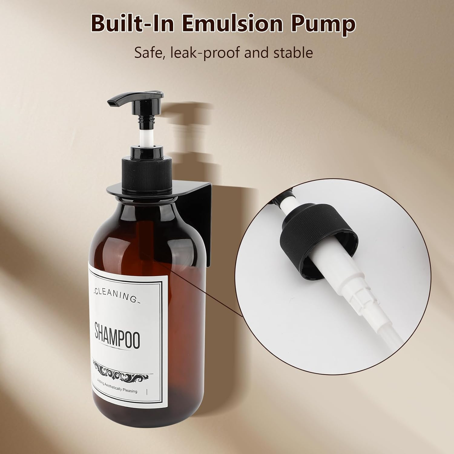 3PCS 16.9Oz Wall-Mounted Shampoo Dispenser, No Drill Bathroom Shower Soap Dispenser, Shampoo and Conditioner Dispenser with Waterproof Labels, for Home Bathroom image number 6