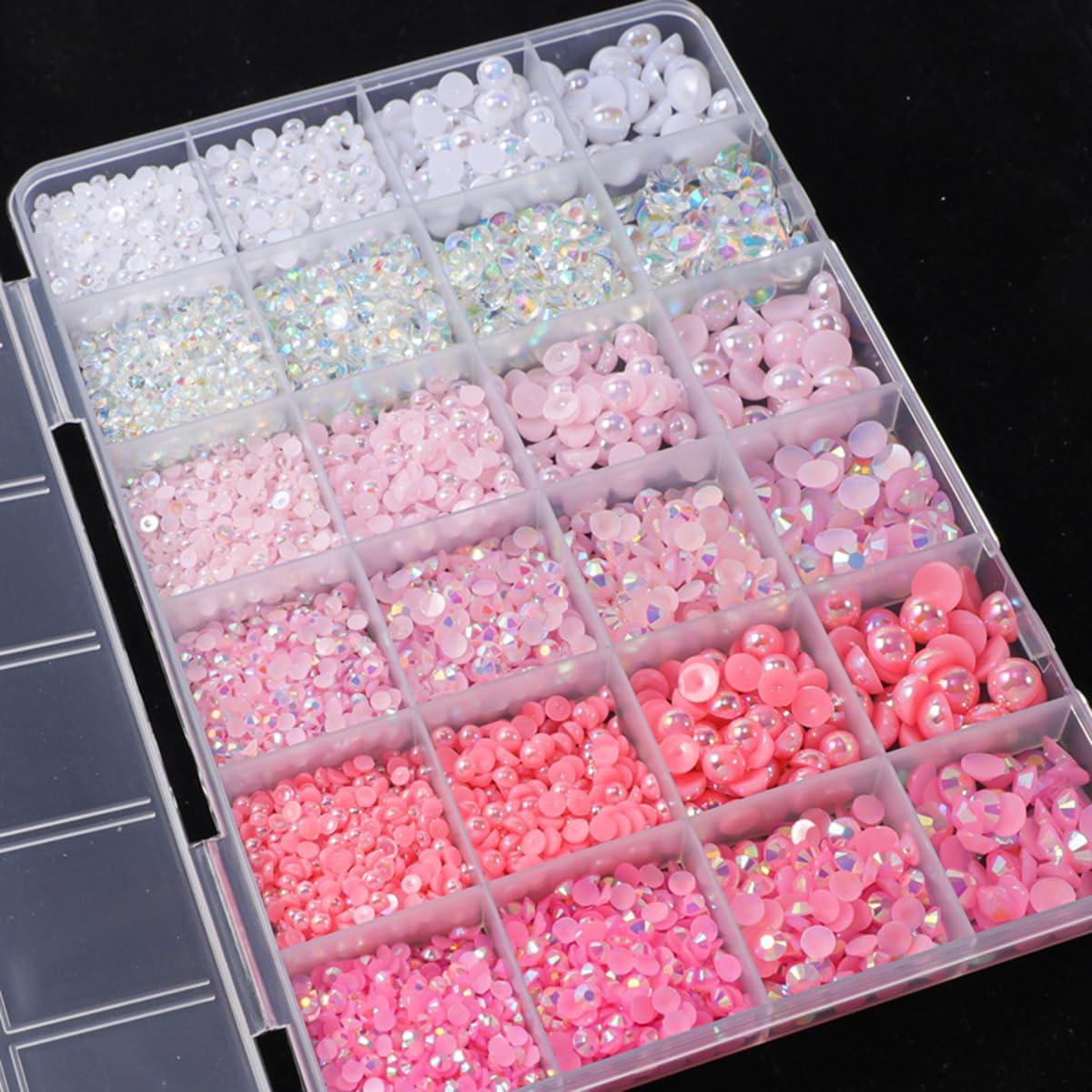 24 Grid Flatback Rhinestones and Beads for Nails, Betterjonny Rhinestones for Crafts 3-8 Mm Glitter Stones Half Beads with Tweezers and Dotting Pen for DIY Crafts Nail Design Clothing F image number 5