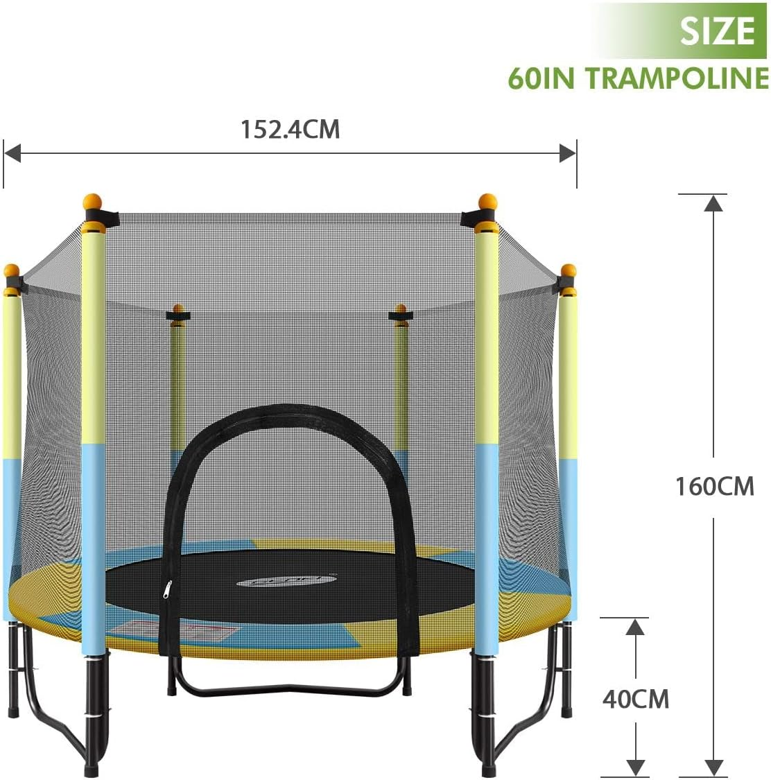 Genki 60" Kids Trampoline round Jumping Indoor Outdoor Rebounder W/Safety Enclosure Net