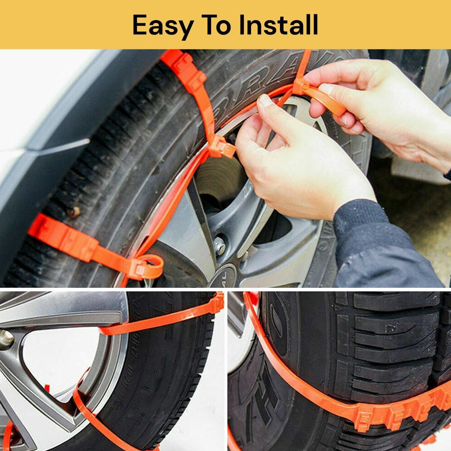 EZONEDEAL 10Pcs Universal Winter Car Tyre Anti-Skid Snow Chains Universal Stainless Steel Snow Chains, Emergency Snow Tyre Chains image number 6