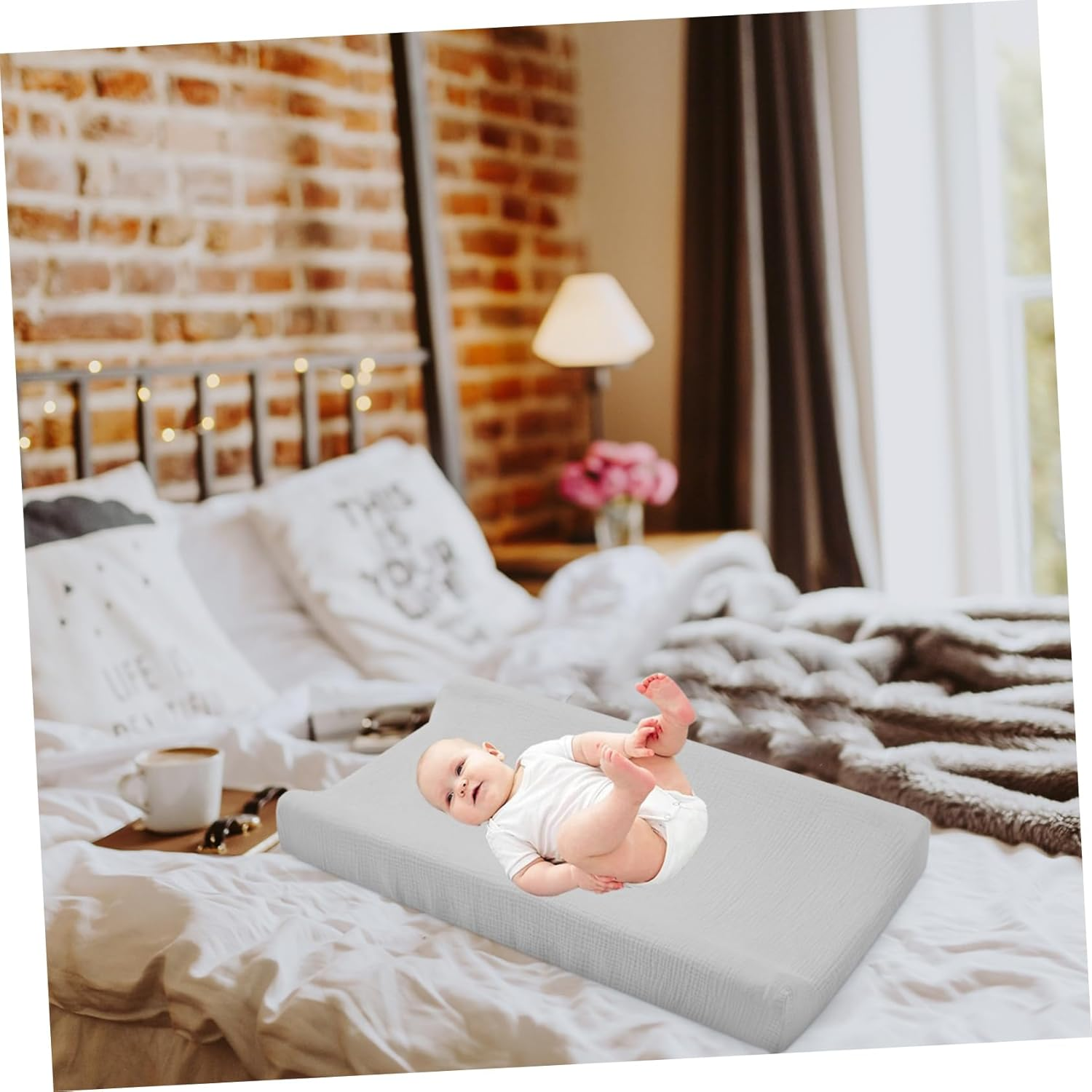 2Pcs Removable Changing Pad Covers for Babies, Washable Cotton Muslin Diaper Changing Table Sheets Elastic Edges, Breathable Soft Replacement Covers for Boys and Girls Nursery