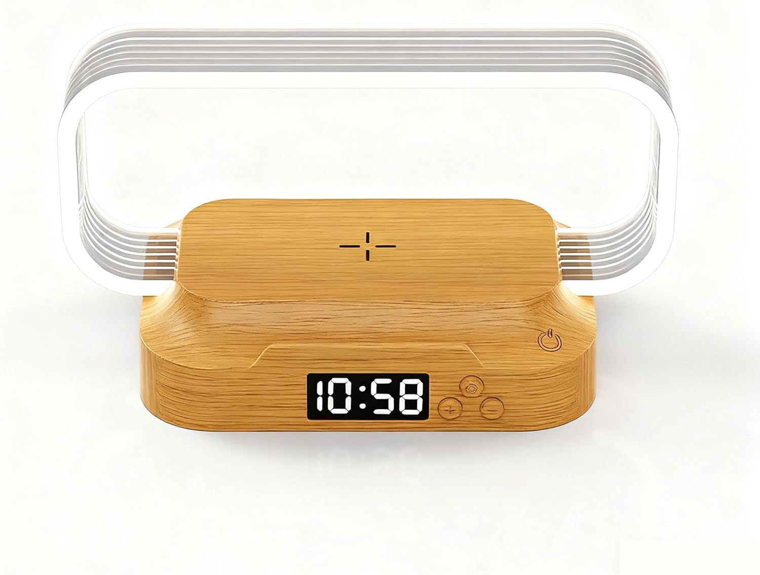 SNSUTY Portable Bedside Table Lamp with 15W Wireless Charger,Touch Control LED Night Light with Clock & USB Port, 3 Color Modes Dimmable Table Lamp Wooden Small Modern Nightstand Lamp Desk Lamp Gift image number 2