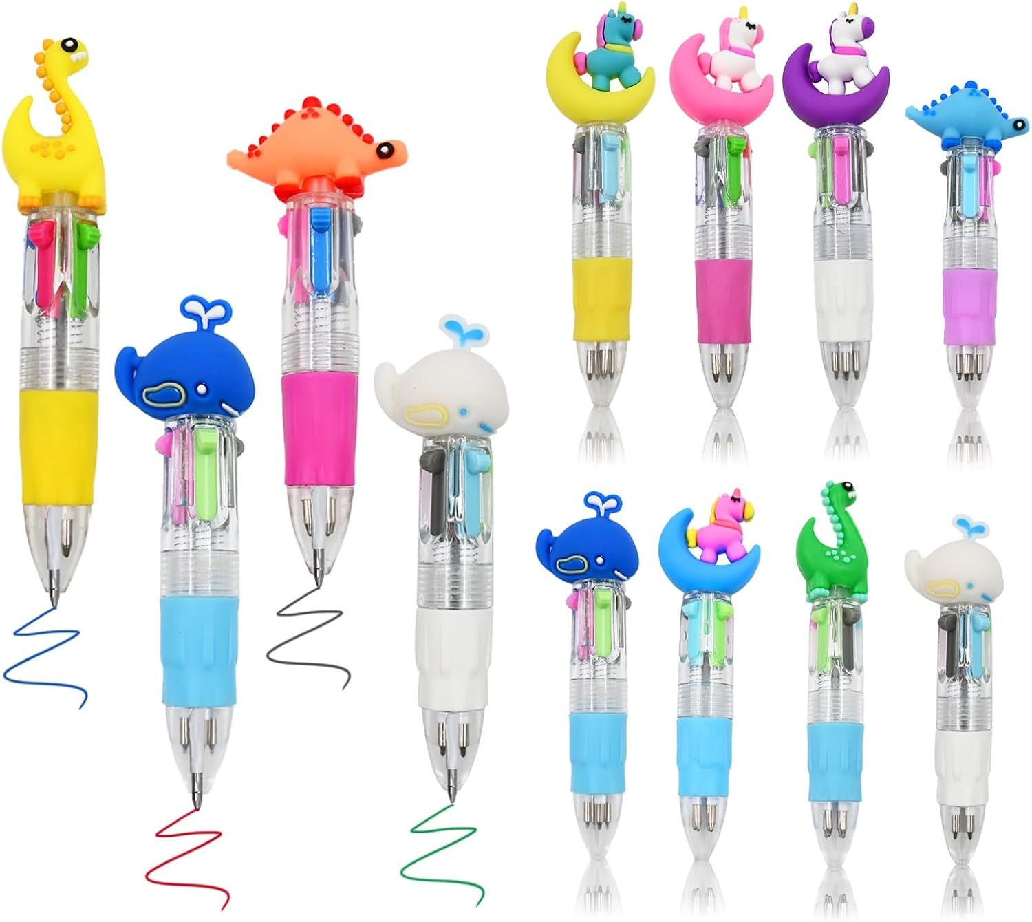 12 PCS Cute 4-In-1 Multicolored Ballpoint Pens, Multi Retractable Colored Pens for Kids, Cute Mini Pens for Kids, Fun Cartoon Pens for Kids Boys Girls Party Favors Gifts Classroom School Supplies image number 3