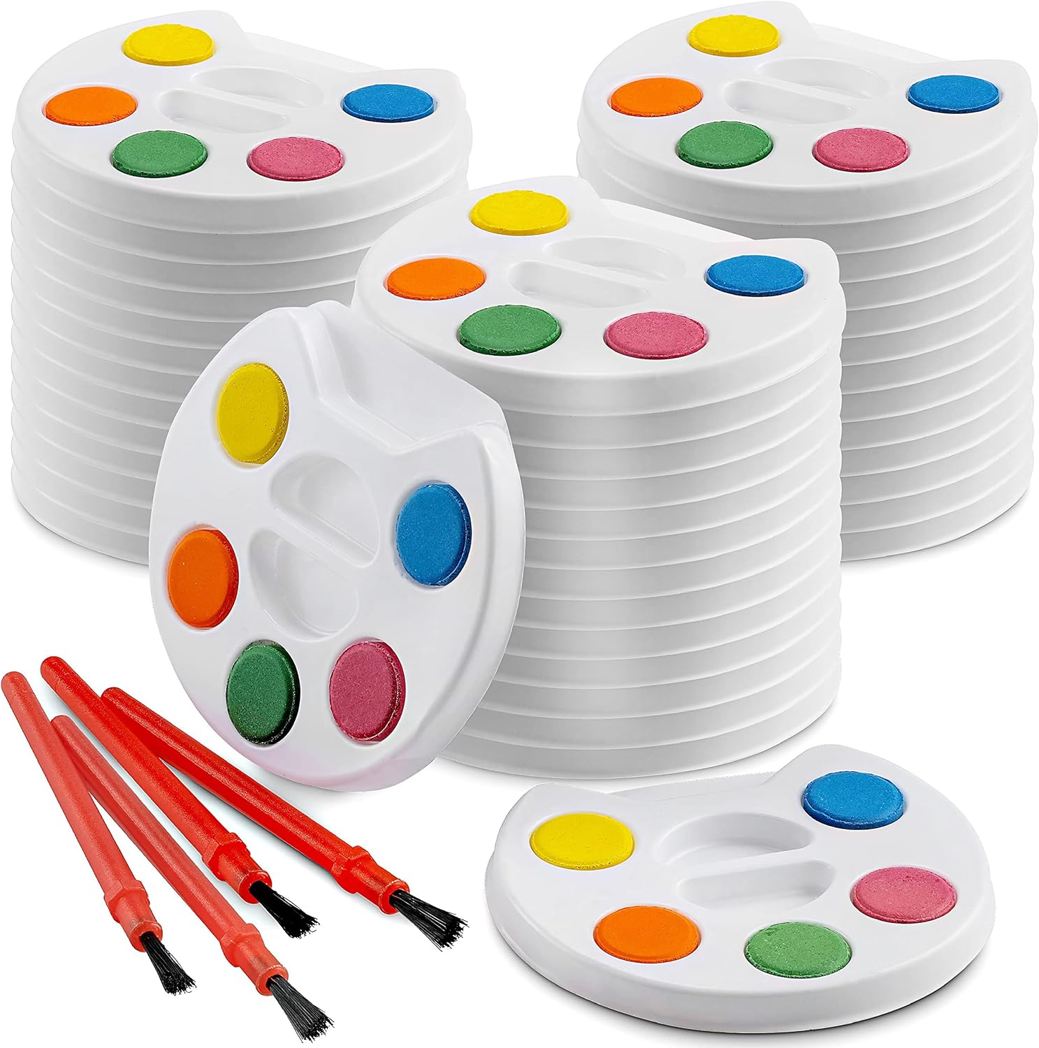 Bedwina Mini Watercolor Kids Paint Set - (Bulk Pack of 24) - 5 Water Color Paints, Palette Tray and Painting Brush, for Art Party Favors, Kids Prizes, and Paint Party Supplies