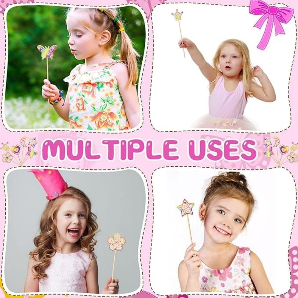 Princess Fairy Wand Kit - DIY Magical Crafts with Wooden Wands, Gem Stickers, Moon and Butterfly Designs - Make Your Own Princess Wand for Girls image number 3
