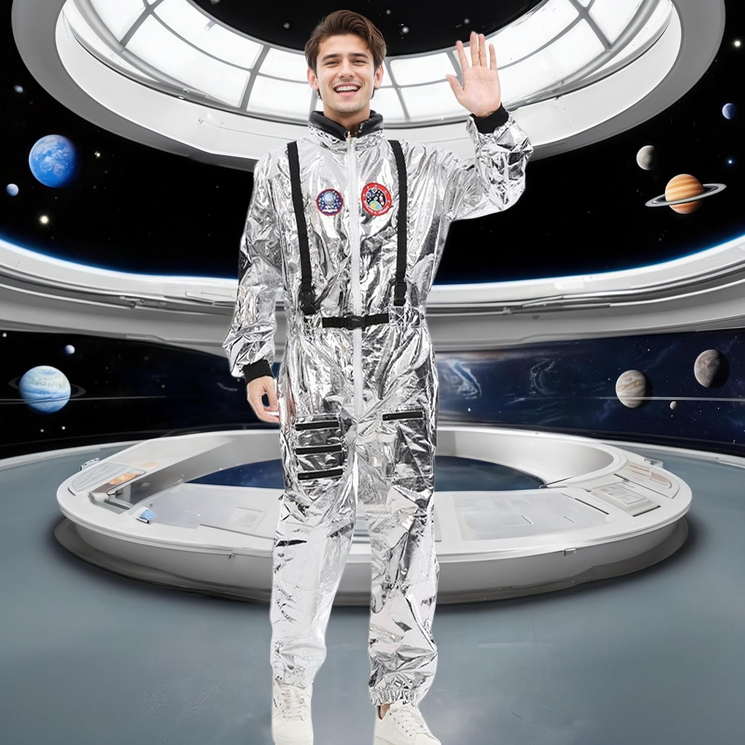 COSOUKE Astronaut Costume Adult Halloween Costumes Men Spaceman Overalls for Book Week Costume image number 4