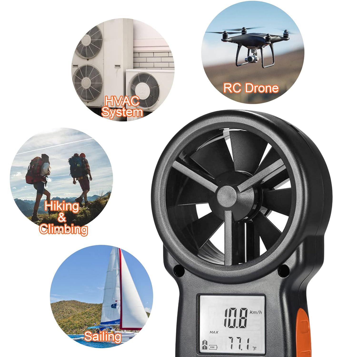 Handheld Anemometer Digital Wind Speed Meter, Kethvoz Windspeed Gauge Anemometro Measure Air Flow Velocity Check Wind Temp for HVAC Dust Collection Drone Flying Sailing Hunting image number 2