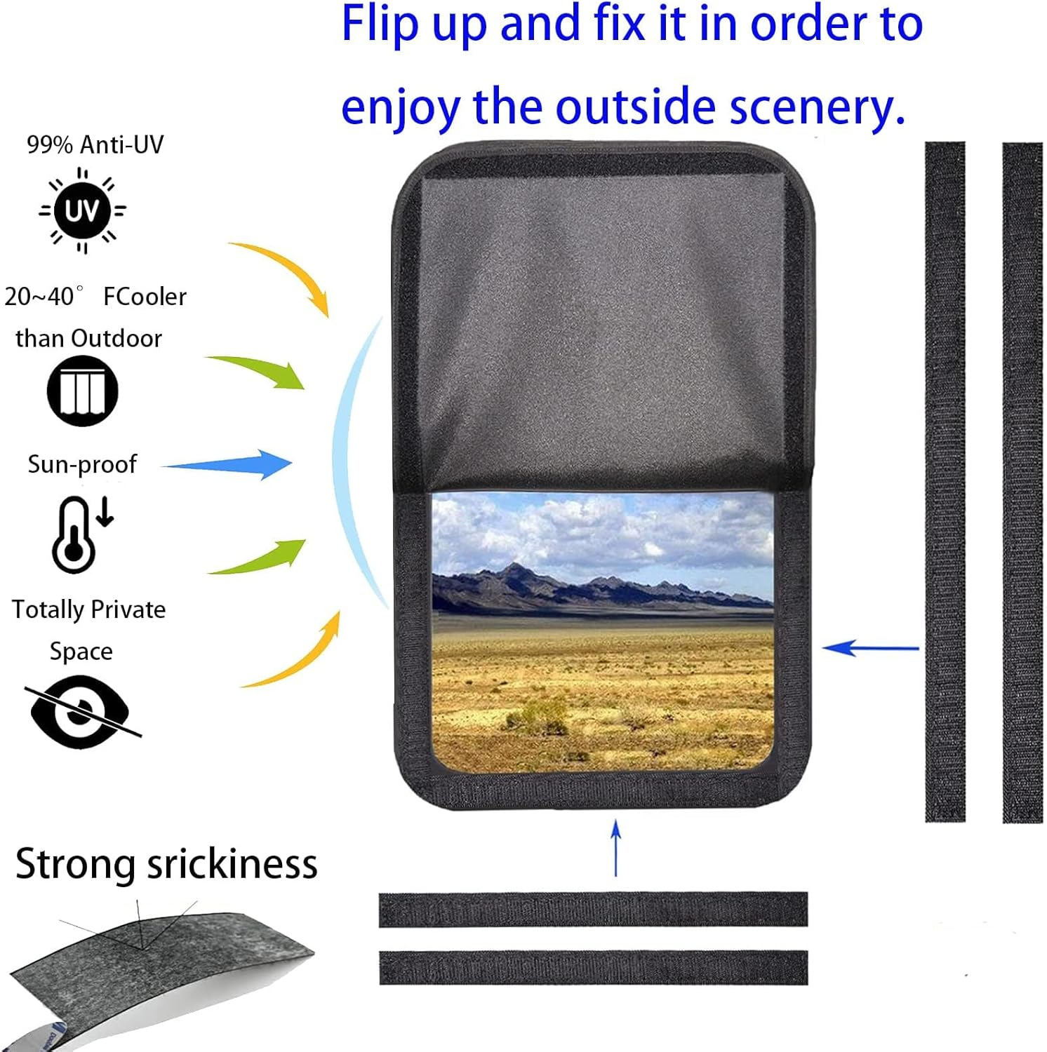 RV Door Car Window Shade Cover 16 X 25 Inches, Waterproof Camper Sunshade Coverings, UV Protection Sun Blackout Curtains, Privacy Black Car Window Shade, Camping RV Accessories for Travel Trailers image number 2
