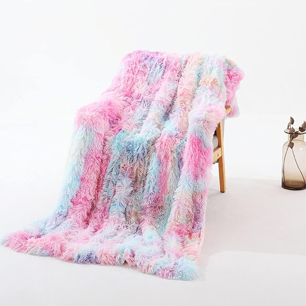 Faux Fur Throw Blanket ，Luxury Soft Plush Shaggy Fleece Blanket Warm Fluffy Blanket for Bed Couch Chair Fall Winter Spring Living Room (160X200Cm) - Black