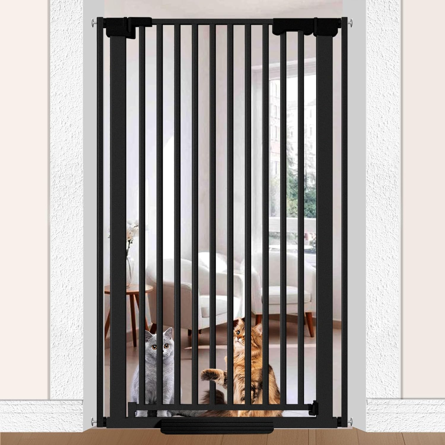 130Cm Extra Tall Cat Gate Barrier for Doorways No Jumping Over, 76-83Cm Wide Pressure Mounted Pet Dog Gates No Drill Auto Close, Cat Fence Indoor Climb Proof (Black) - 76-160 Centimeters Wide image number 3