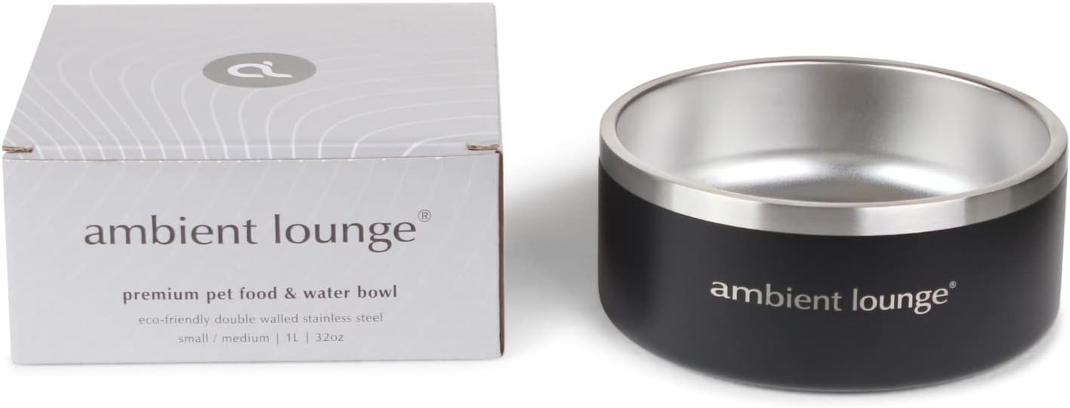 Ambient Lounge 1L Stainless Steel Dog Bowl - Rust-Resistant, Dishwasher Safe, Non-Slip Base (Black) image number 2