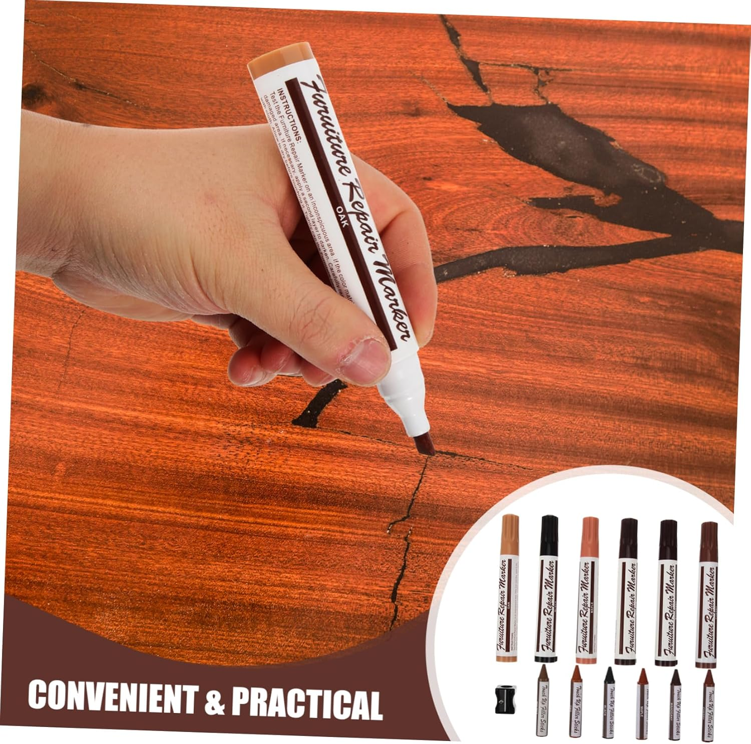 CLISPEED 1Set Multi-Use Furniture Repair Markers Pens for Wood Floors Furniture and Cabinets Quick-Drying Strong Coverage Easy to Use for Home Repairs image number 6