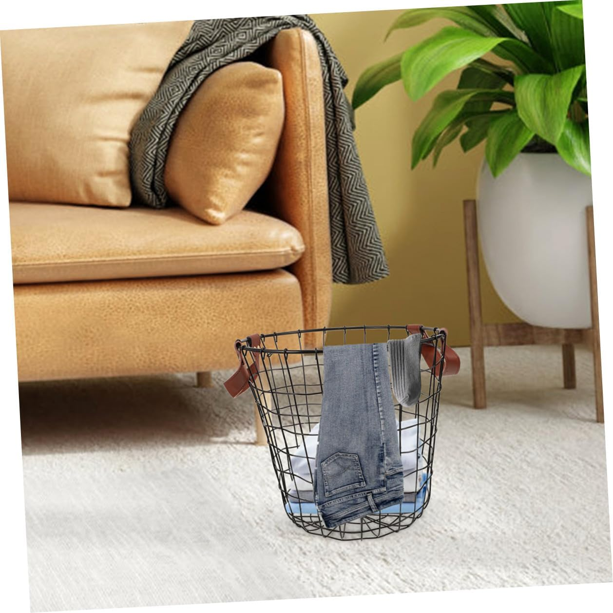 Gadpiparty 2Pcs Metal Firewood Storage Basket with Handles round Rustic Fireplace Log Holder Organizer for Indoor Outdoor Use Weather-Resistant Wood Carrier image number 5