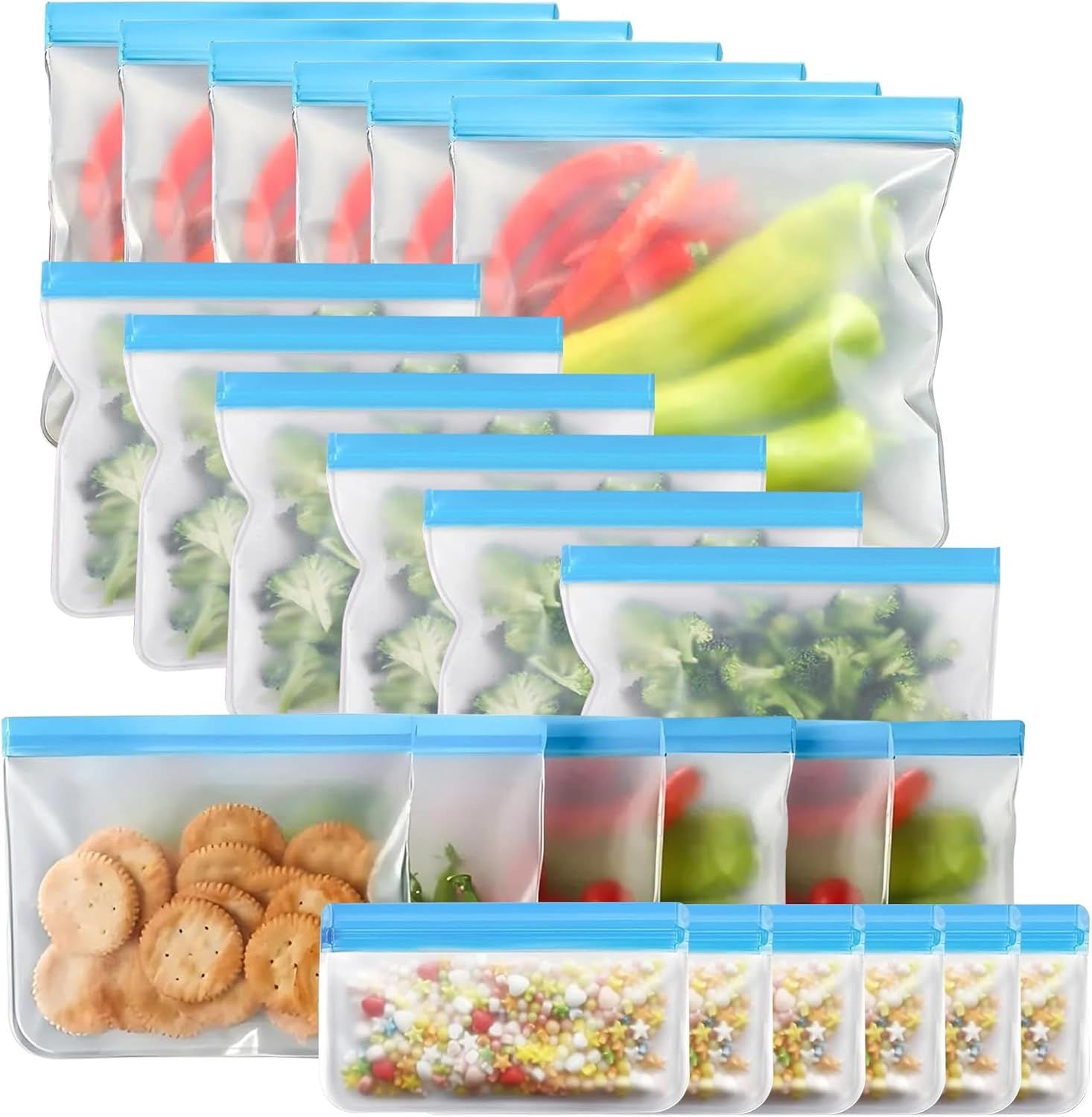 24 Pack Extra Thick Leakproof Freezer Bags, Reusabel Food Storage Bags, Bpa-Free EVA Travel Storage Bag, Ultra-Thick Sandwich Leak-Proof Eco-Friendly Sealed Bag for Grocery Lunch Meat Veggies (Orange)