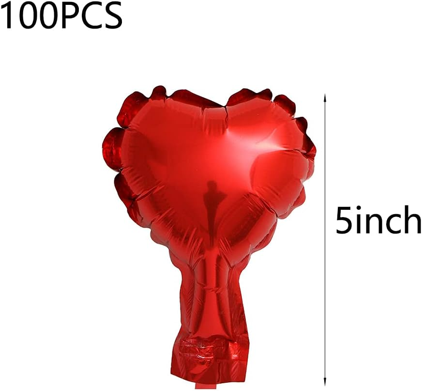 100Pcs Red Heart Foil Balloons, 5Inch Mini Red Heart Mylar Balloons for Wedding Birthday Valentine'S Day Proposal Party Decoration