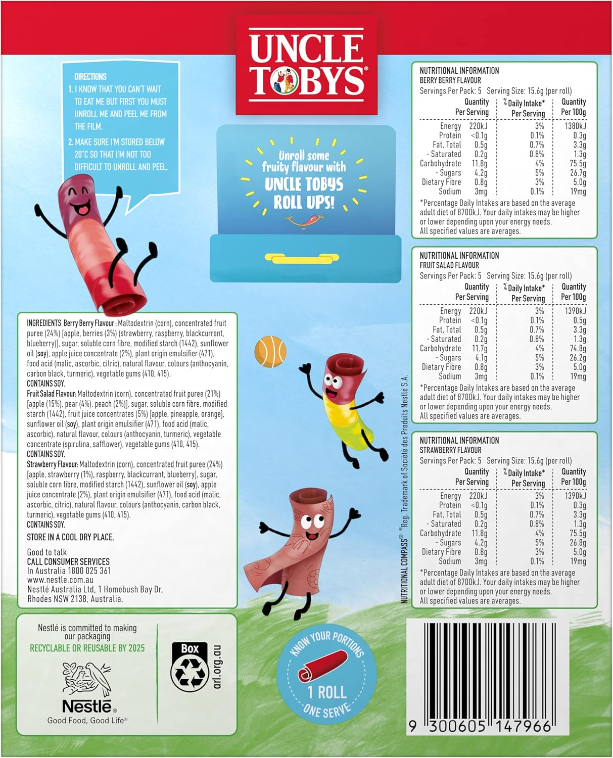 UNCLE TOBYS ROLL-UPS Variety Fruit Snack 6X15 Pack image number 5