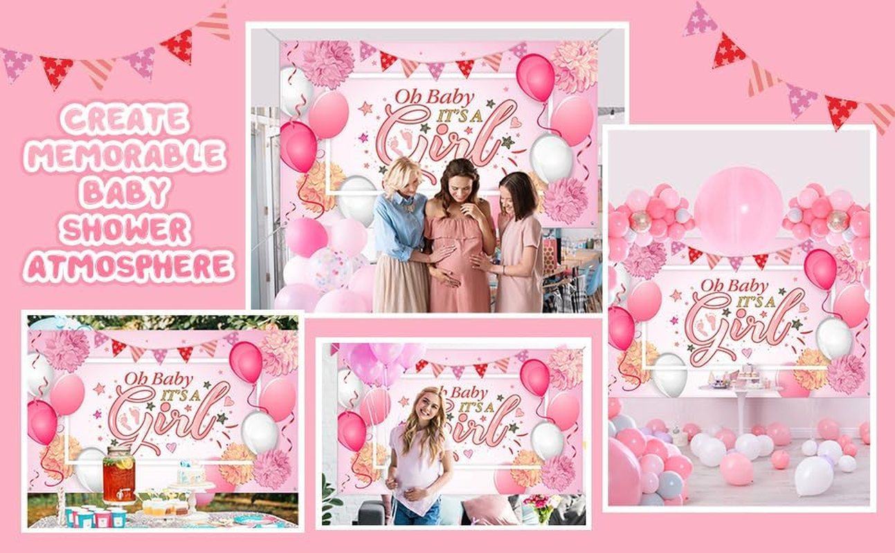 Baby Shower Party Backdrop Decorations, Large Durable Fabric Made Baby Shower Banner Backdrop Photo Booth Background for Boy'S or Girl'S Baby Shower Party Supplies (Girl Style) image number 4