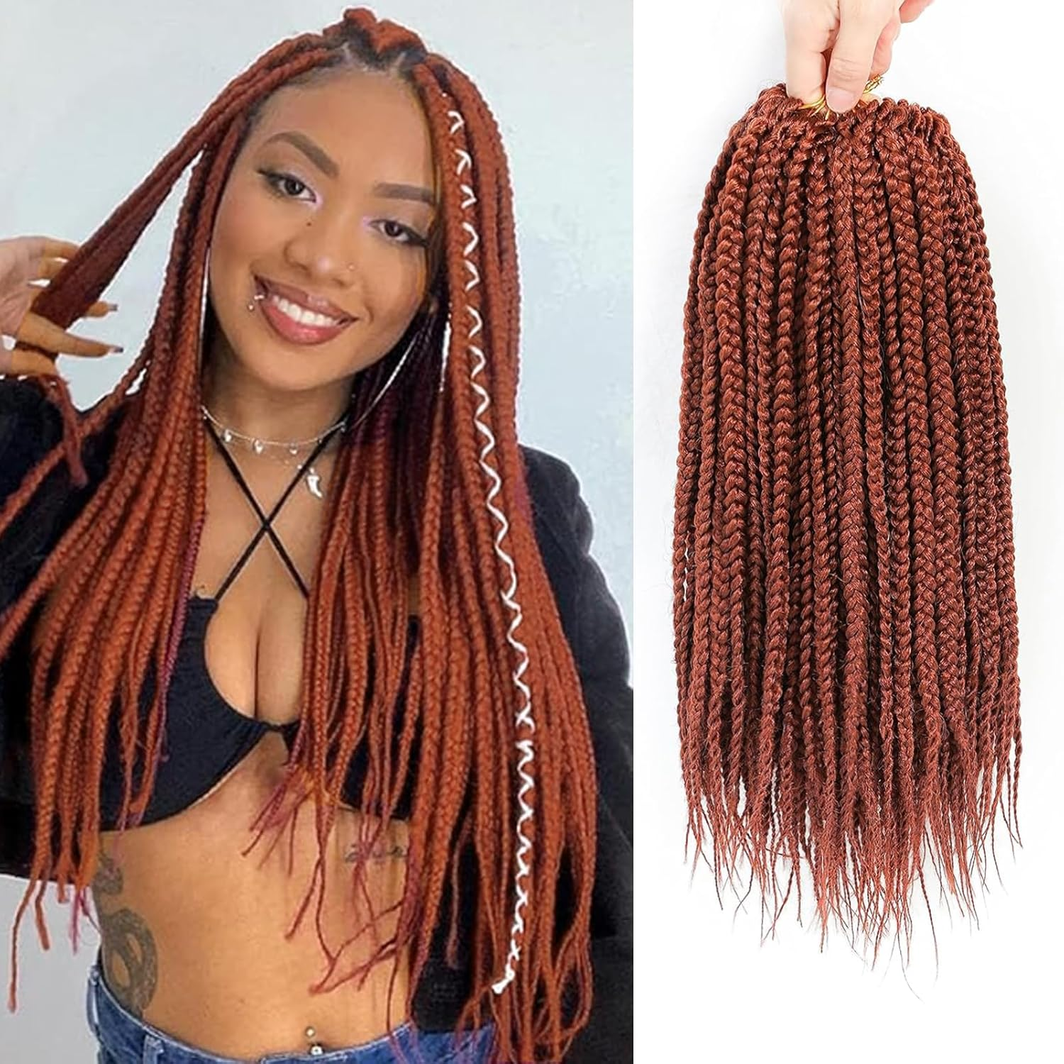 AMLUCKS Box Braids Crochet Hair 6 Packs Pre Looped Knotless Medium 3X Braids Goddess Box Braids Crochet Hair Extensions for Black Women Braiding Hair (350#, 14Inch) image number 3