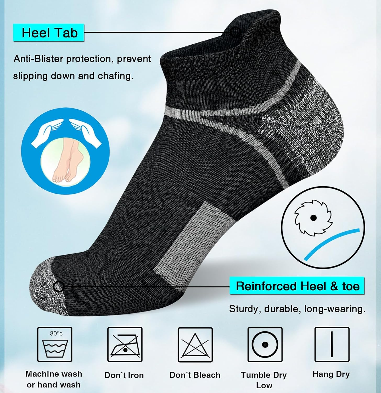 Mens Ankle Socks Anti-Blister Cushioned Athletic Running Socks with Arch Support 5 Pairs - White 5 Pairs image number 7