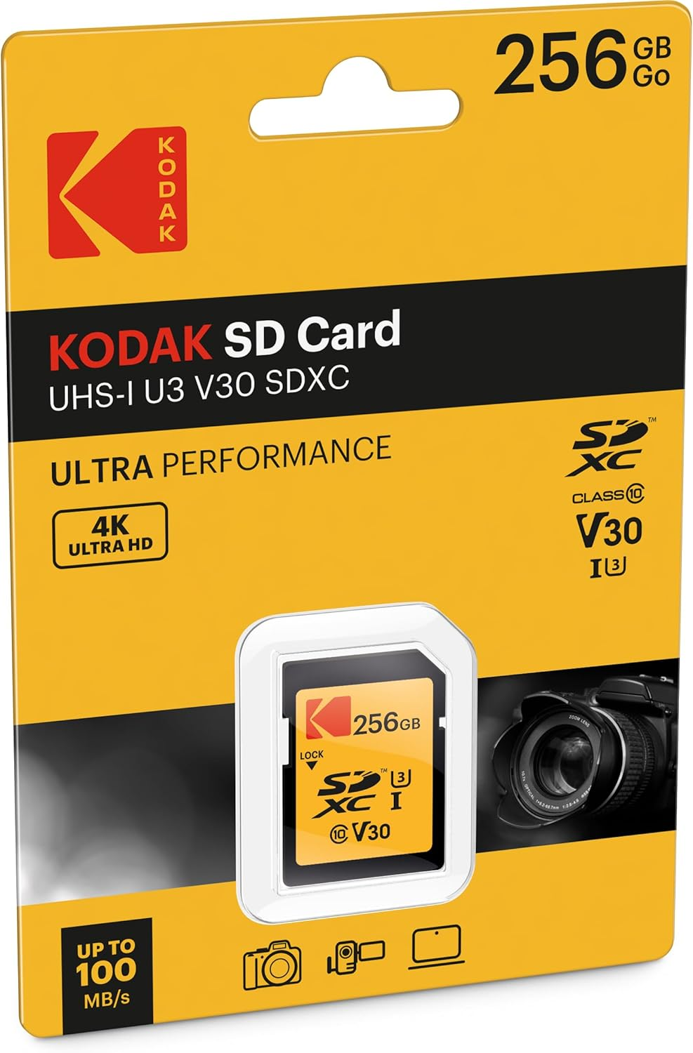 Emtec Kodak Ultra SD Memory Card 256GB, UHS-I U3 V30, Class10, Read Speed up to 95Mb/S and Write Speed up to 85Mb/S