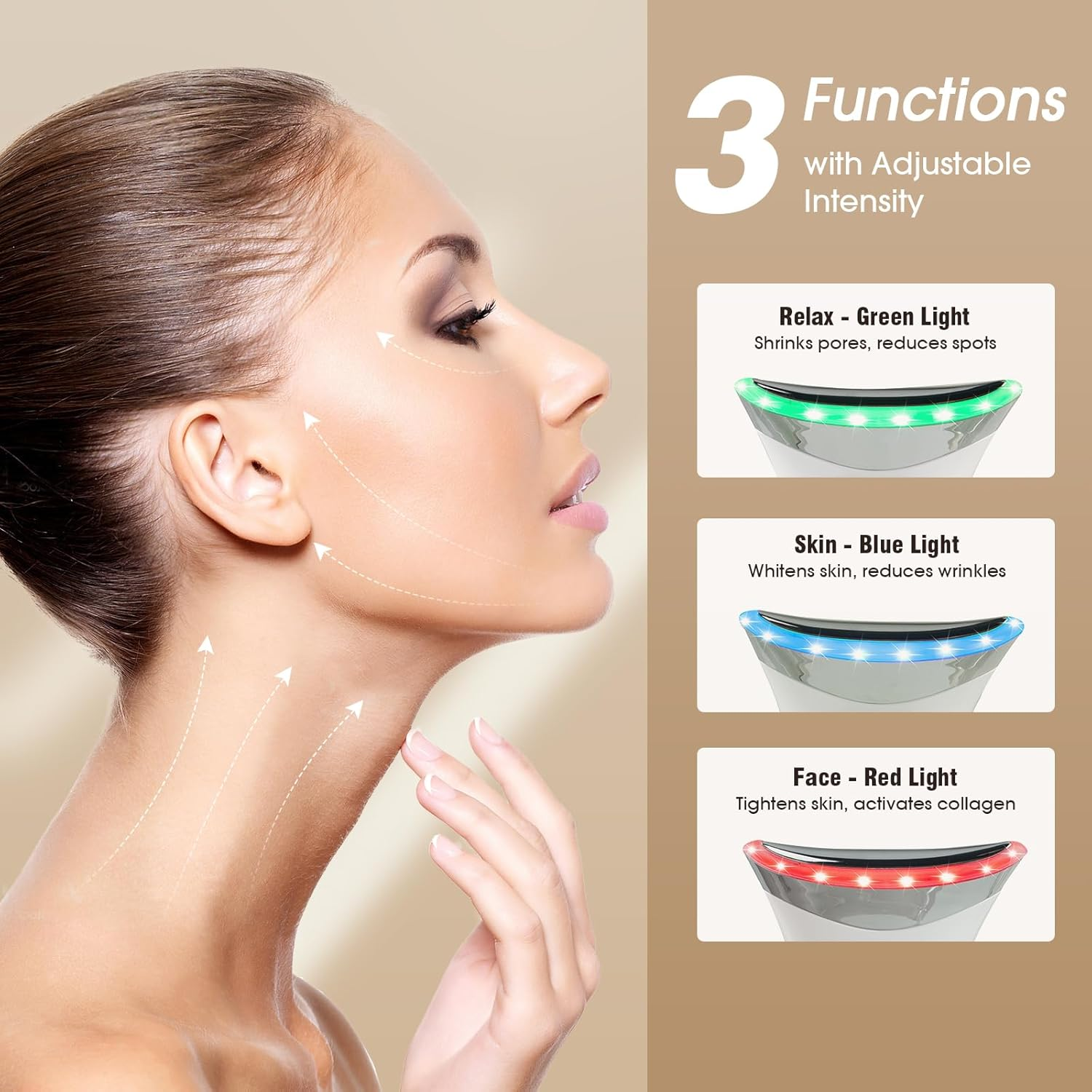 Facial Massager Face Lifting Device: Electric Skin Tightening Machine Neck Lift with 45&deg;C Heat EMS Massage - 3 LED Microcurrent Wand Anti-Wrinkle - Anti-Aging Neck Eye Massagers for Skin Care image number 3