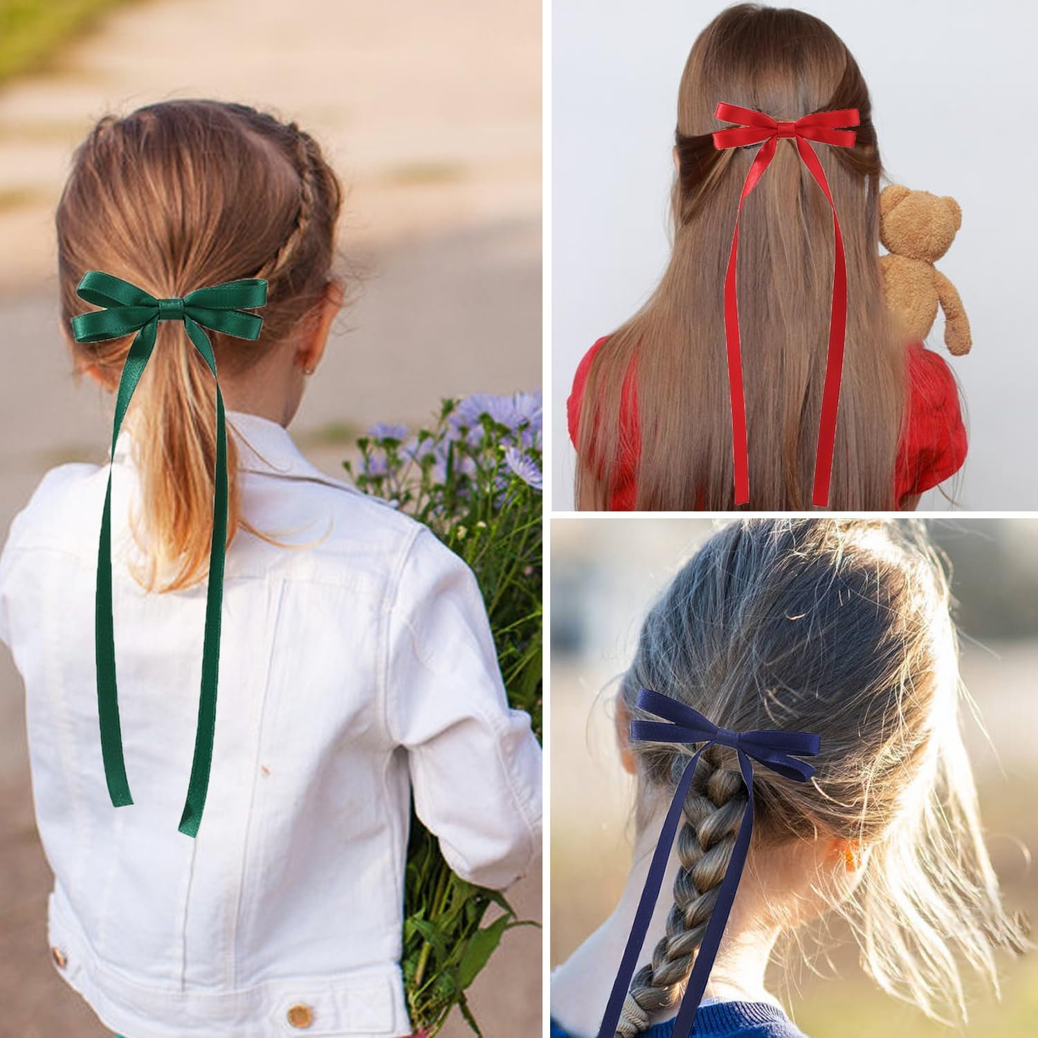 16 PCS Silky Satin Hair Bows with Tassel, Hair Ribbon Hair Bows with Long Tail Hair Bow Clips Hair Barrettes for Girls Women Tassel Ribbon Bowknot Hair Clips for Ponytail Holder Bow Barrettes Claw image number 2