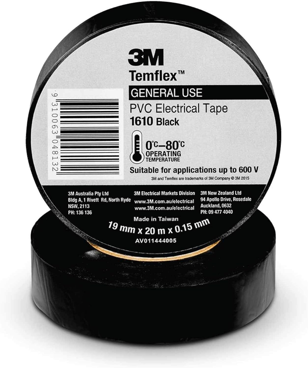 3M Temflex Electrical Tape 19 Mm X 20 Meter Size, Black image number 1