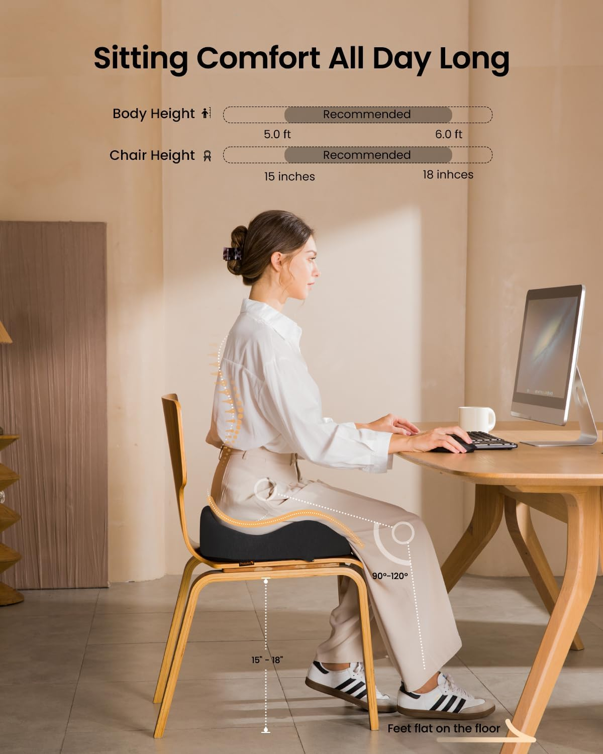 Protoarc Seat Cushion, Office Chair Cushion for Sciatica, Coccyx Cushion, Ergonomic Memory Foam Seat Cushion for Car, Home, Pressure Relief Pad for Hip, Tailbone, All Day Comfort - Black