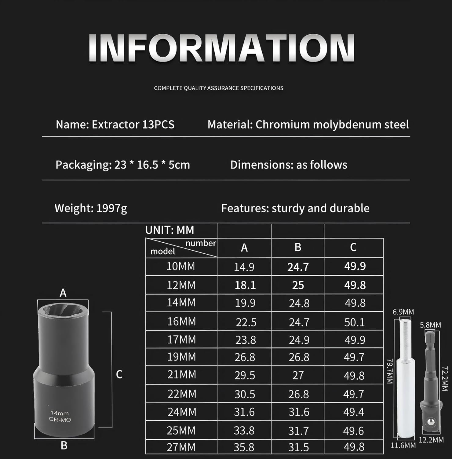 6 PCS Lug Nut Removal Tool, 1/2-Inch Drive Impact Twist Socket Set & Bolt Extractor Set, Wheel Lock Removal Kit for Removing Damaged, Frozen, Rusted, Nuts & Screws, Cr-Mo Steel image number 3