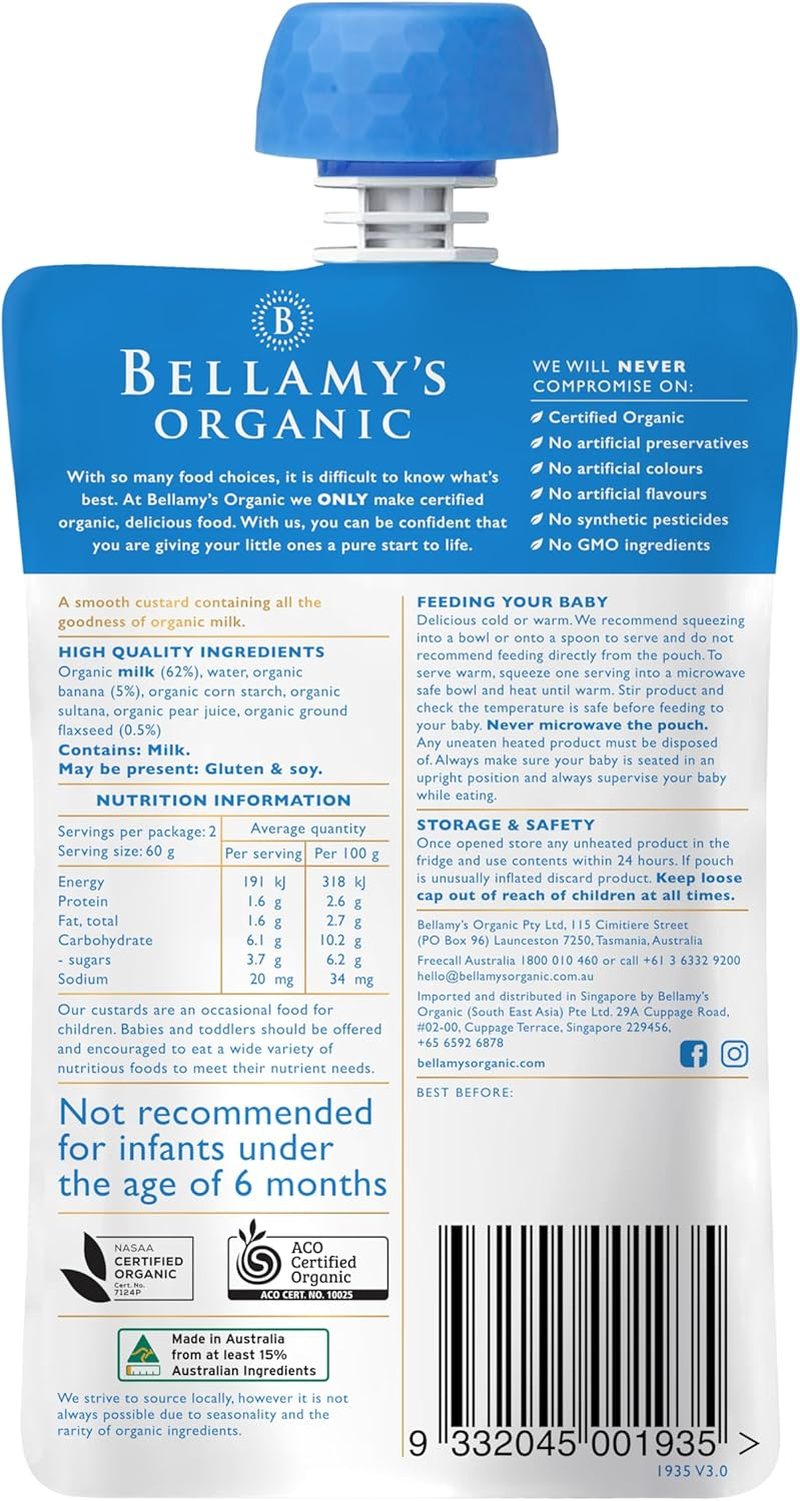 Bellamy'S Organic Banana Custard with Flaxseed 120 Grams, Baby Food, 6 Months +, Bulk (6 X 120 Grams) image number 2