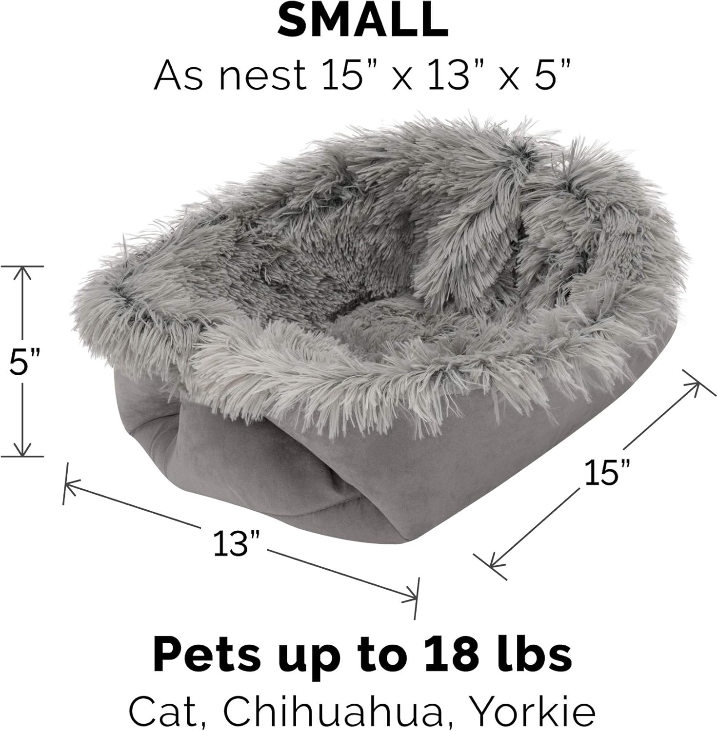 Furhaven Small Cat Bed Self-Warming Long Faux Fur & Suede Convertible Cuddler, Washable - Gray, Small image number 2