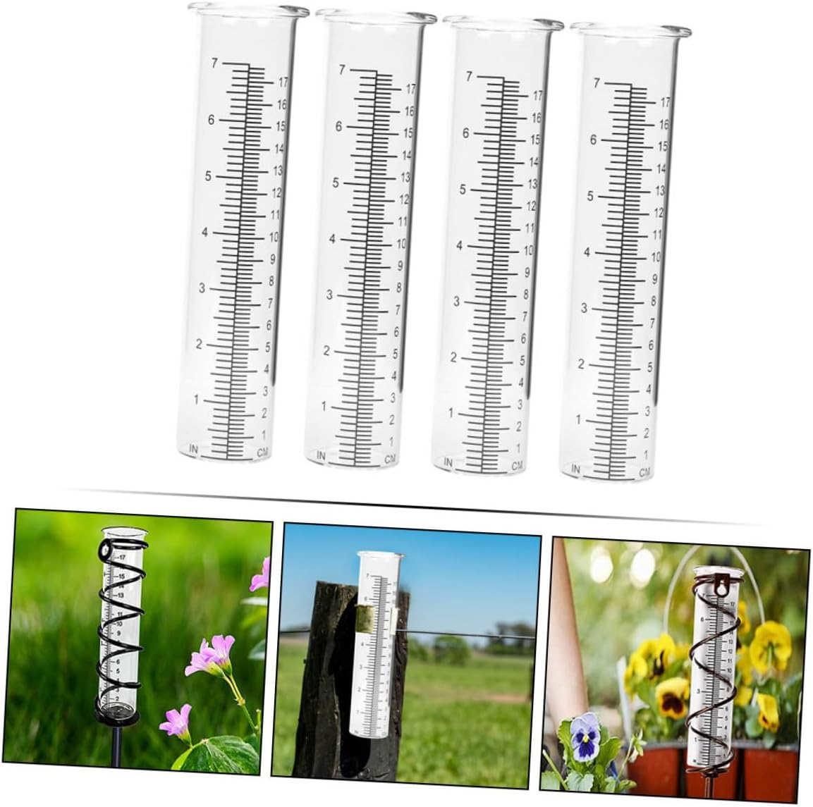 4Pcs Transparent Glass Rain Gauge Tubes Portable Outdoor Rainfall Measuring Tools for Garden Lawn Backyard with Clear Scale Accurate and Easy to Read image number 3