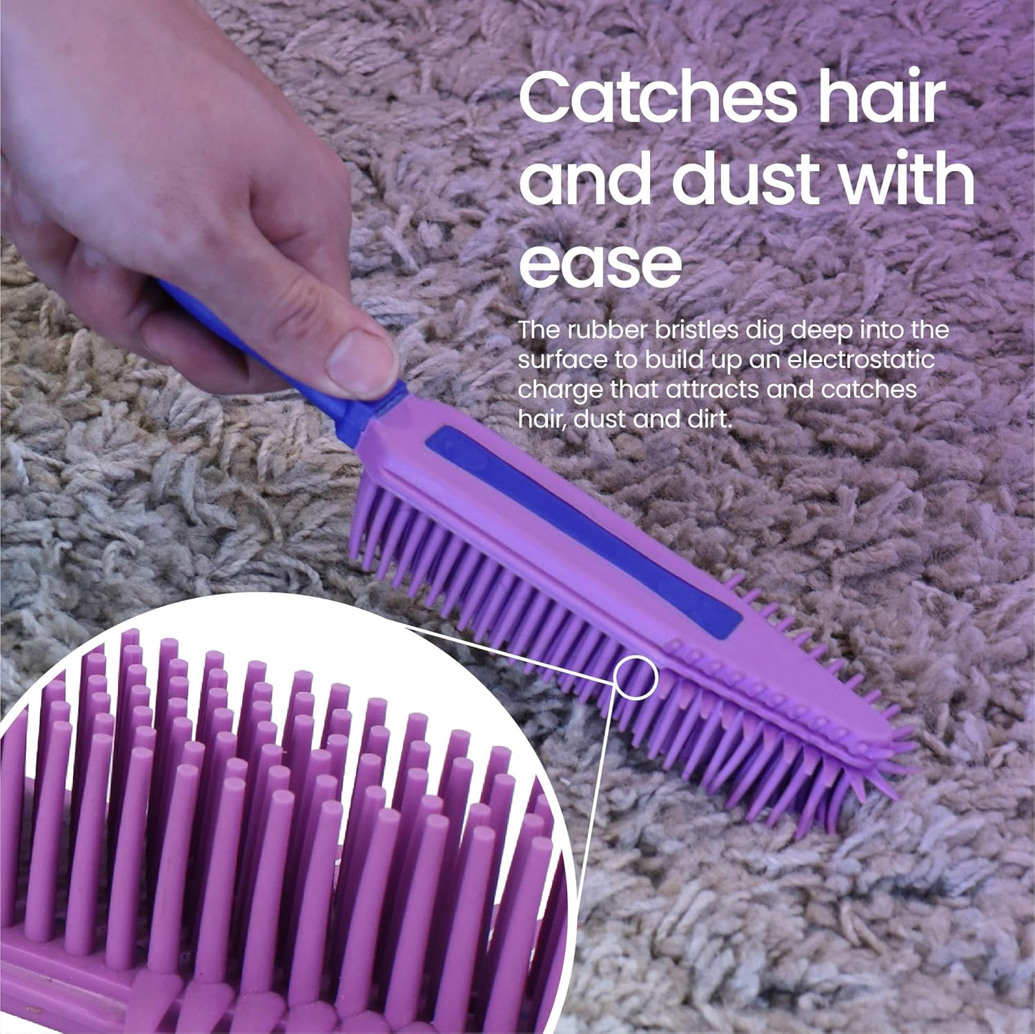 White Magic Pet Hair Brush &ndash; Natural Rubber Bristles for Removing Pet Hair, Dust & Dirt &ndash; Long Handle, Unique Head Design for Corners & Tight Spaces &ndash; Ideal for Pets, Carpets, Upholstery & Cars (27 &times; 5 Cm)