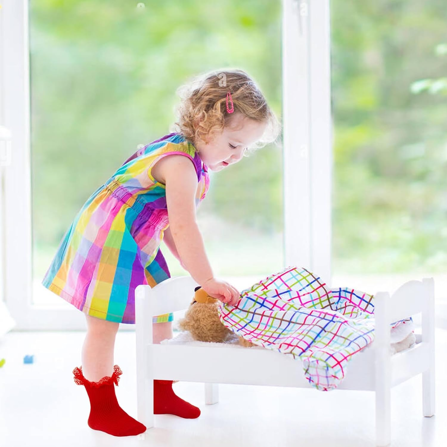 Baby Girls Socks Eyelet Double Lace Ruffle Socks Cotton Turn Cuff Frilly Sock for Preemie Newborn Infant Toddler image number 6