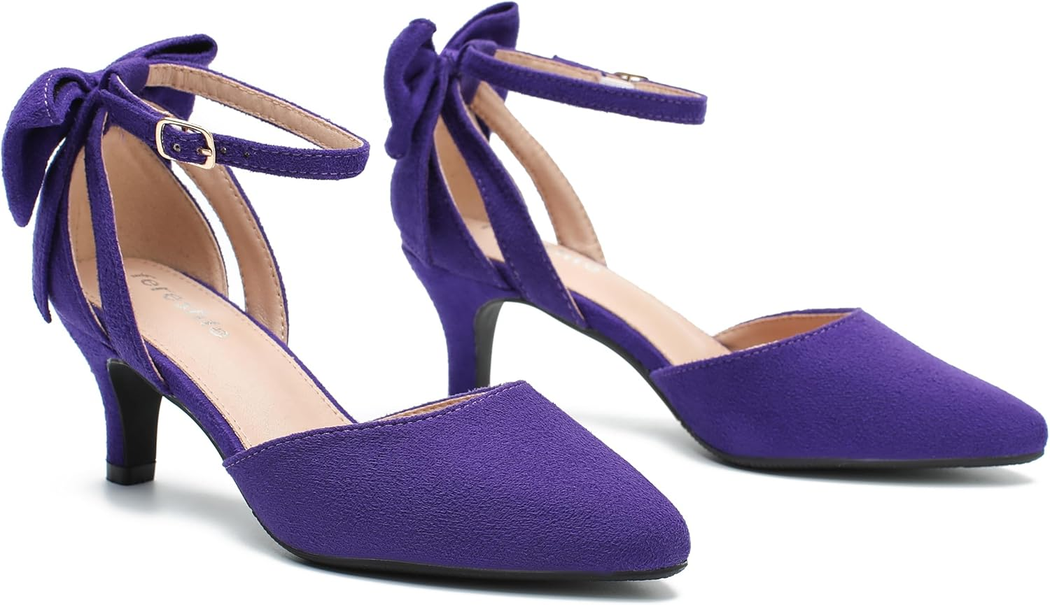 Women'S Wedding Evening Party Bow Kitten Heels Pumps Ankle Strap Buckle Dress Shoes image number 1