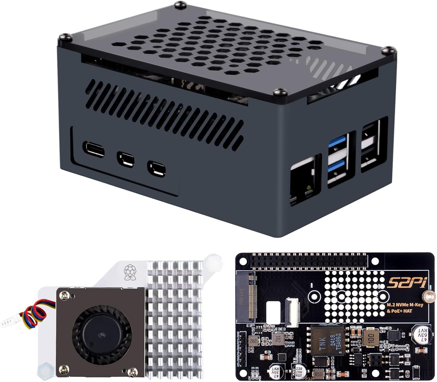 Geeekpi P33 M.2 NVME M-Key Poe+ Hat with Official Pi 5 Active Cooler and Aluminum Case for Raspberry Pi 5, Support M.2 Nvme Ssds 2230/2242/2260/2280 image number 6