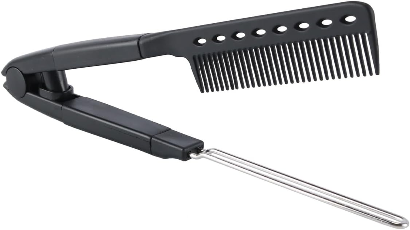 Gorise V Shape Hair Straightening Comb Brush Straightening Comb Hair Care Tool Dry and Wet Use Portable Styling with Folding Handle image number 1