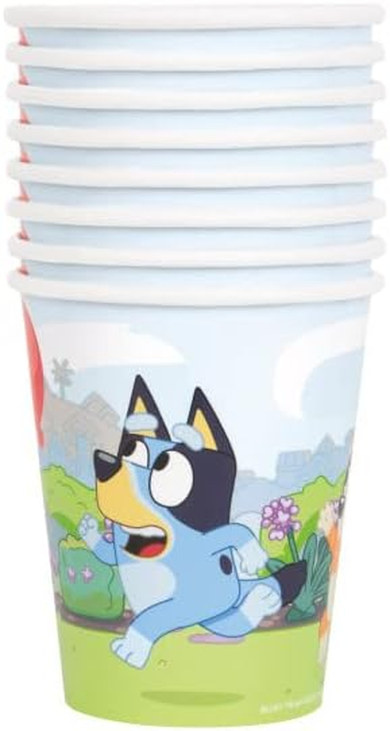 Unique Bluey Birthday Party Supplies Bundle Pack Includes 16 Party Paper Cups and 1 Dinosaur Sticker Sheet