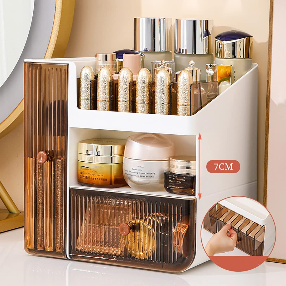 Makeup Organizer, Cosmeticsorganizer Box with Drawers, Cosmetic Storage Box with Lid for Vanity, Cosmetic Skincare Display Cases for Dresser, Countertop image number 3