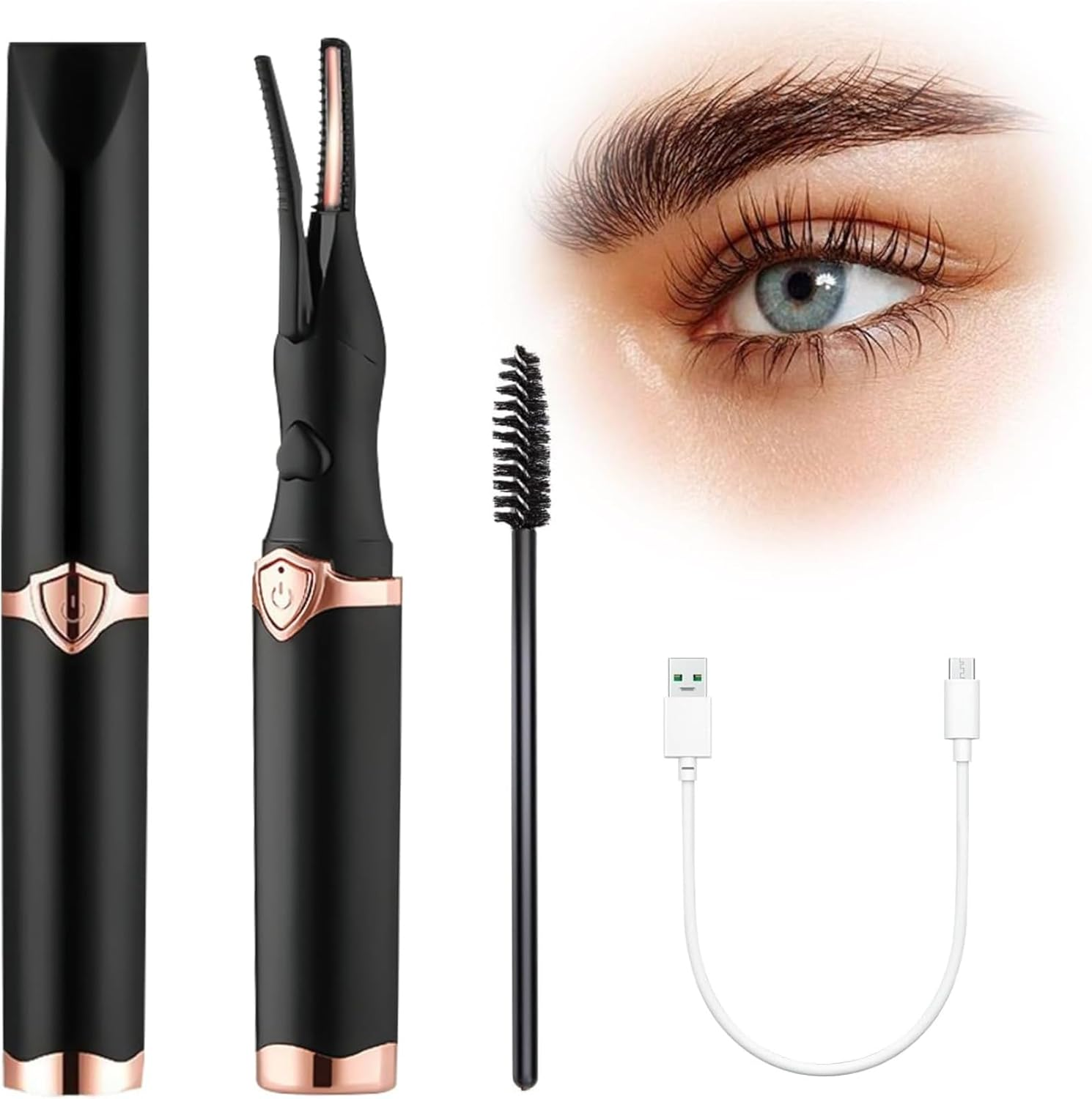 Heated Eyelash Curler, Mini Electric Eyelash Curler, Portable Makeup Electric Eyelash Curling, USB Rechargeable Finalize Eyelash Tool Beauty Tools for Women (Black) image number 2