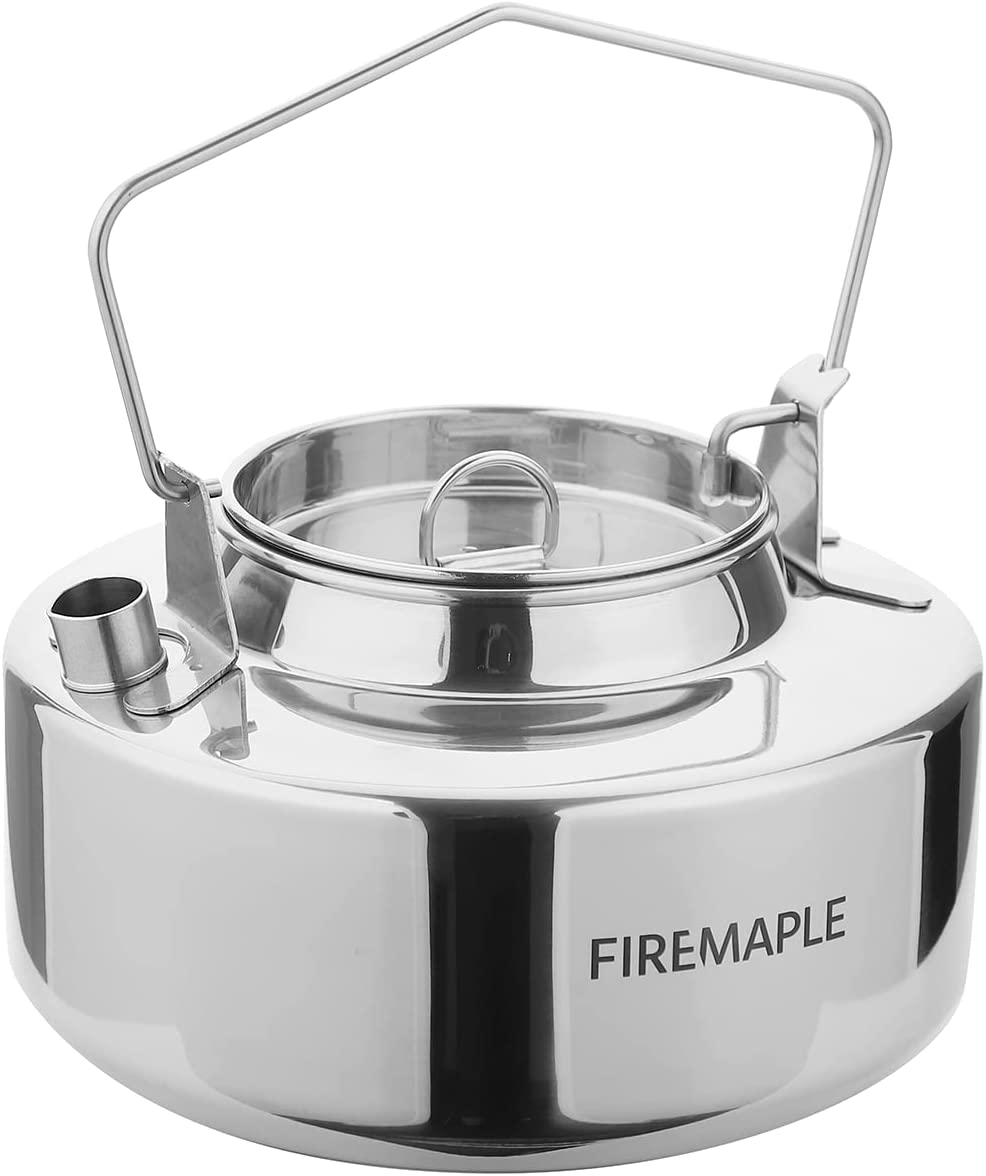 Fire-Maple 1.0L Stainless Steel Camping Kettle and 1.0L Cooking Pot Set, 3-Piece Cookware Set for Backpacking, Camping, Fishing, Bushcraft, Stovetop, Open Fire