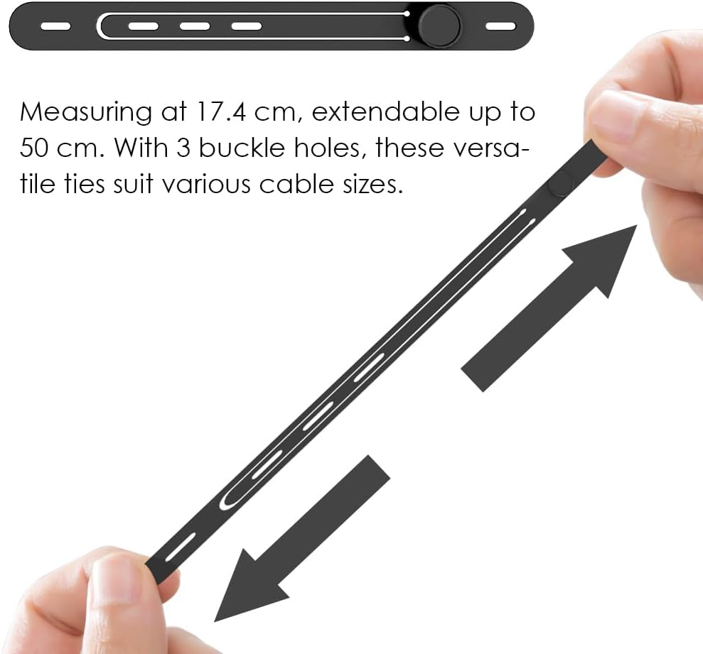 Baskiss 16 Pack Silicone Cable Ties Organiser Strap, Reusable and Elastic Wire Wrap Management Organizer for Earphone, Phone Charger, Mouse, Audio, Computer in Home, Office, Kitchen, School (Black) image number 3