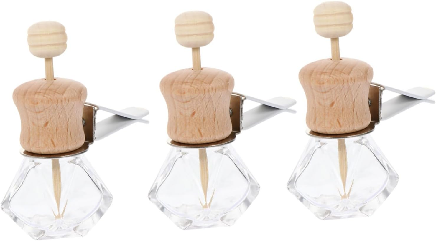 Holibanna 3Pcs Car Air Freshener Bottles Aromatherapy Diffuser Containers Wooden Lid for Essential Oils Vent Clip for Home Office Vehicle Use image number 3