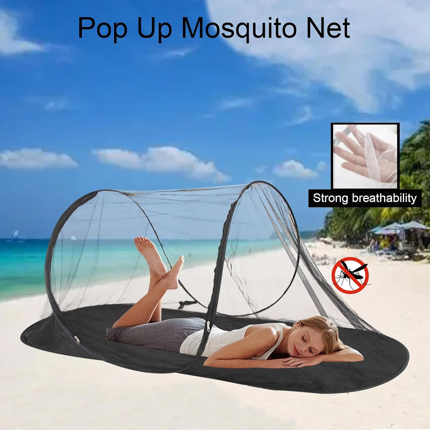 CMINGJ Large Pop up Mosquito Tent, Portable Foldable Mosquito Net with Bottom for Bed Camping Travel Patio, Mosquito Net Suitable for Outdoor Indoor (78 * 28 * 27Inch) (Black Bottom) - Black Bottom image number 3
