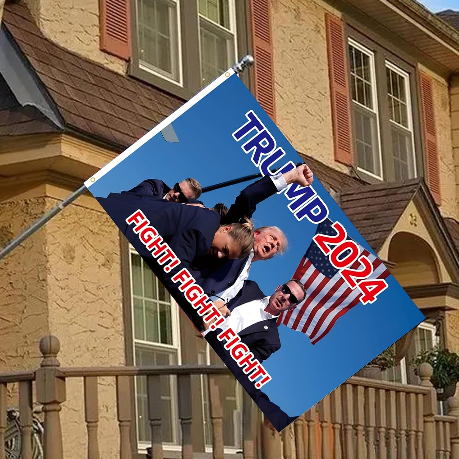 WENWELL Trump 2024 Fight Flag - Donald Shooting You Missed Tapestry 3X5 Ft, Assassination Attempt Banner, Fist Pump for Bedroom Outdoor Indoor Decorative image number 1